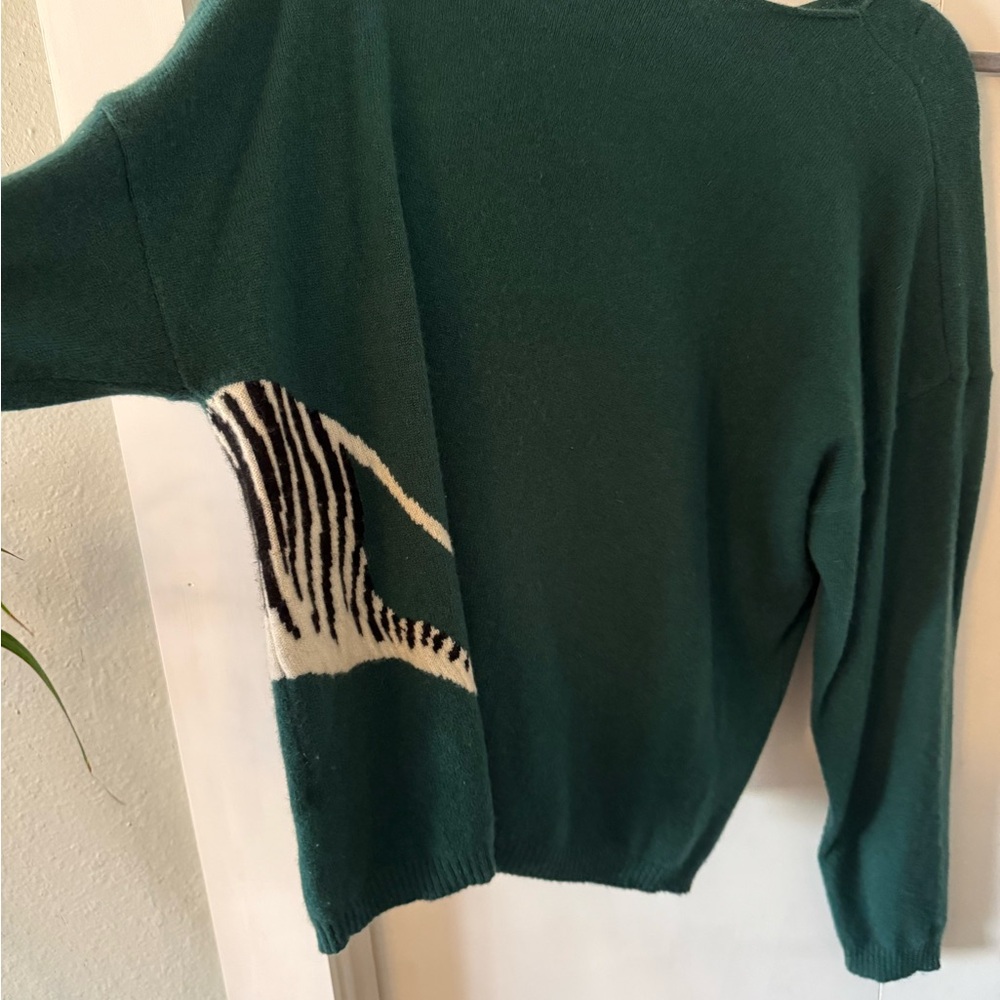 Anthropologie Maeva Dark Green Zebra Intarsia Knit Sweater - Picture 3 of 3